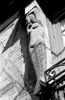 Mermaid carved into beam of Normandy home